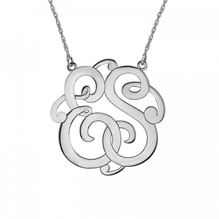 14k White Gold 40mm Classic Two Initial Monogram Necklace